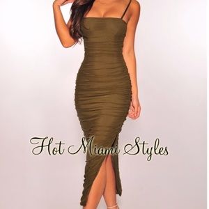 Olive green body con dress